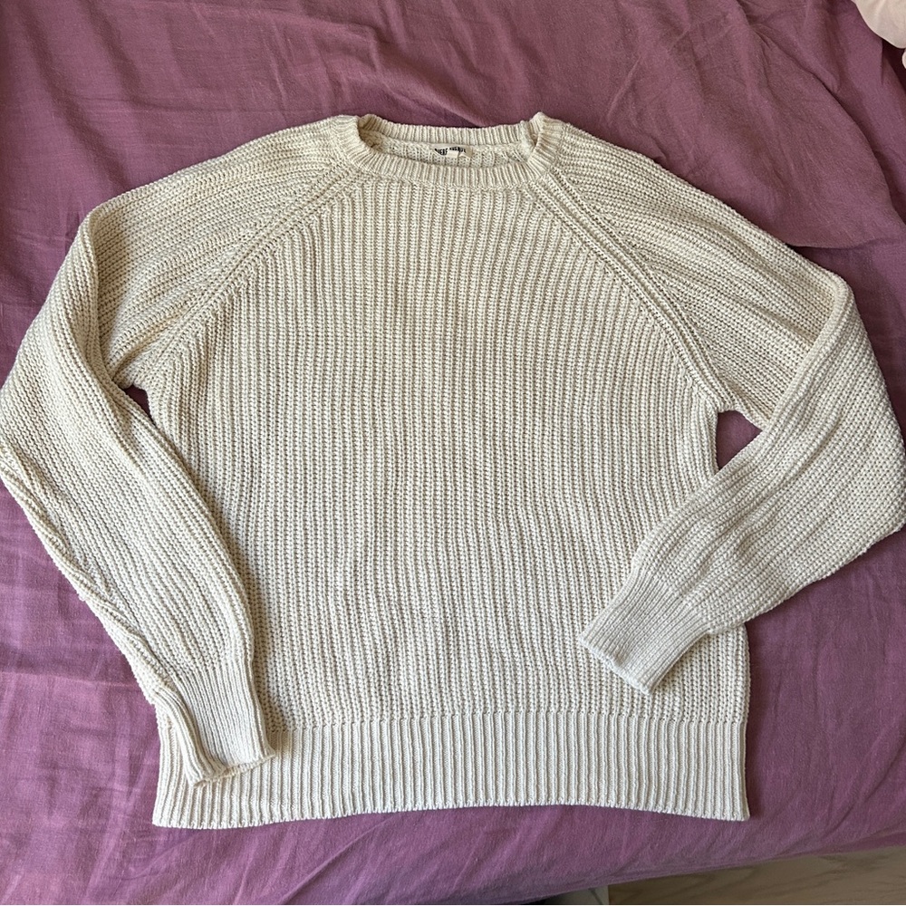 Djerf avenue chunky raglan roundneck off white sweater